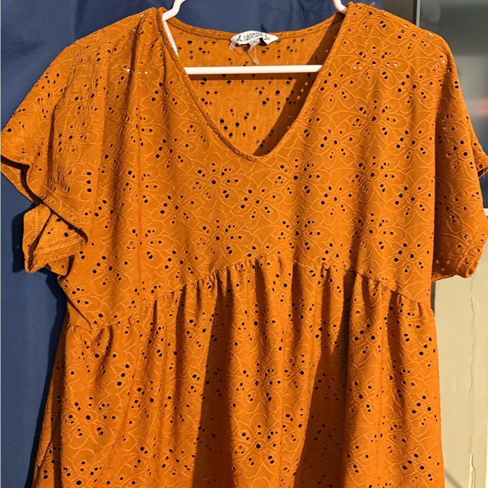 a new day Orange Eyelet Blouse